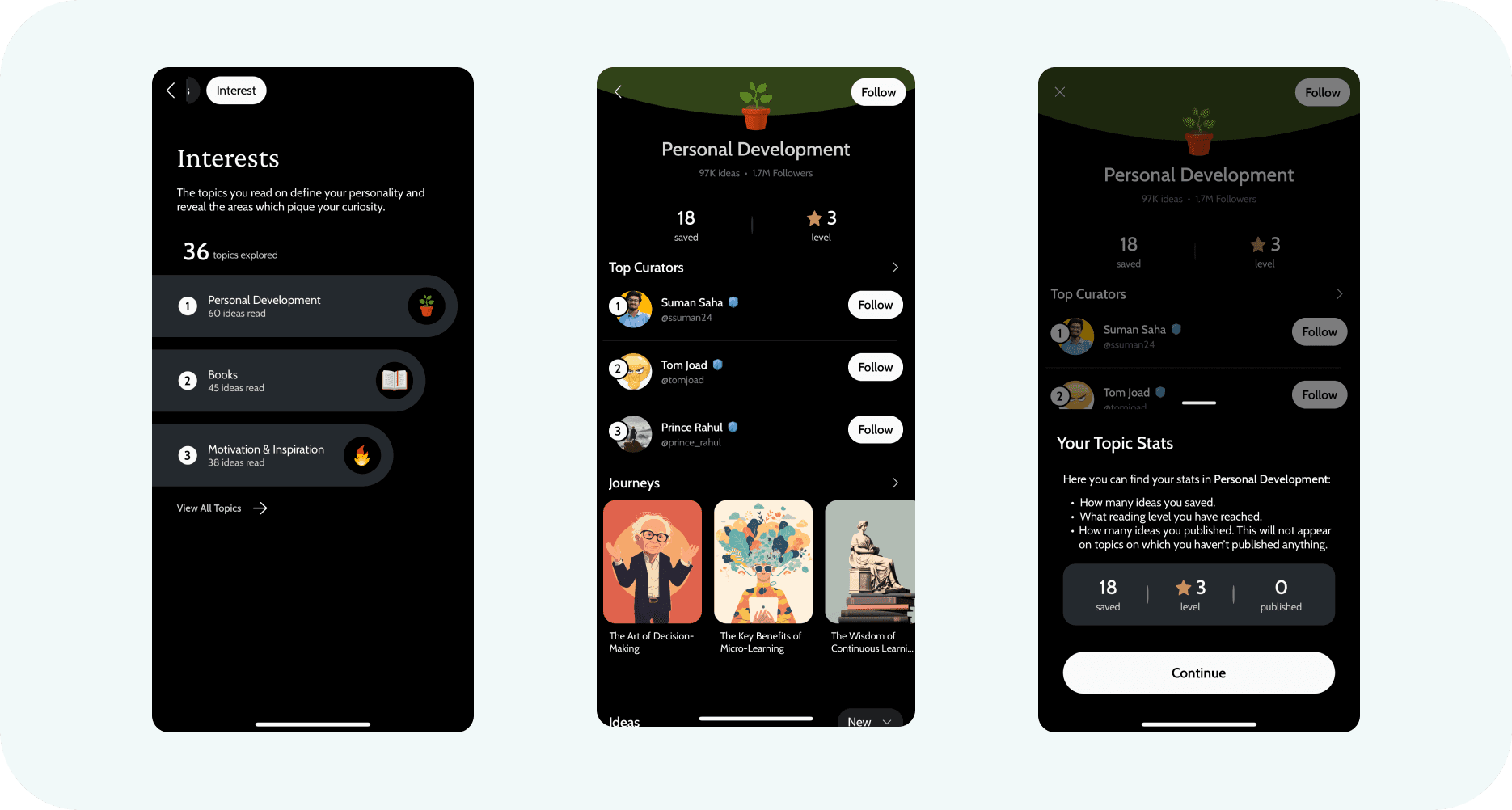 Example of features that aid personal development on the Deepstash App