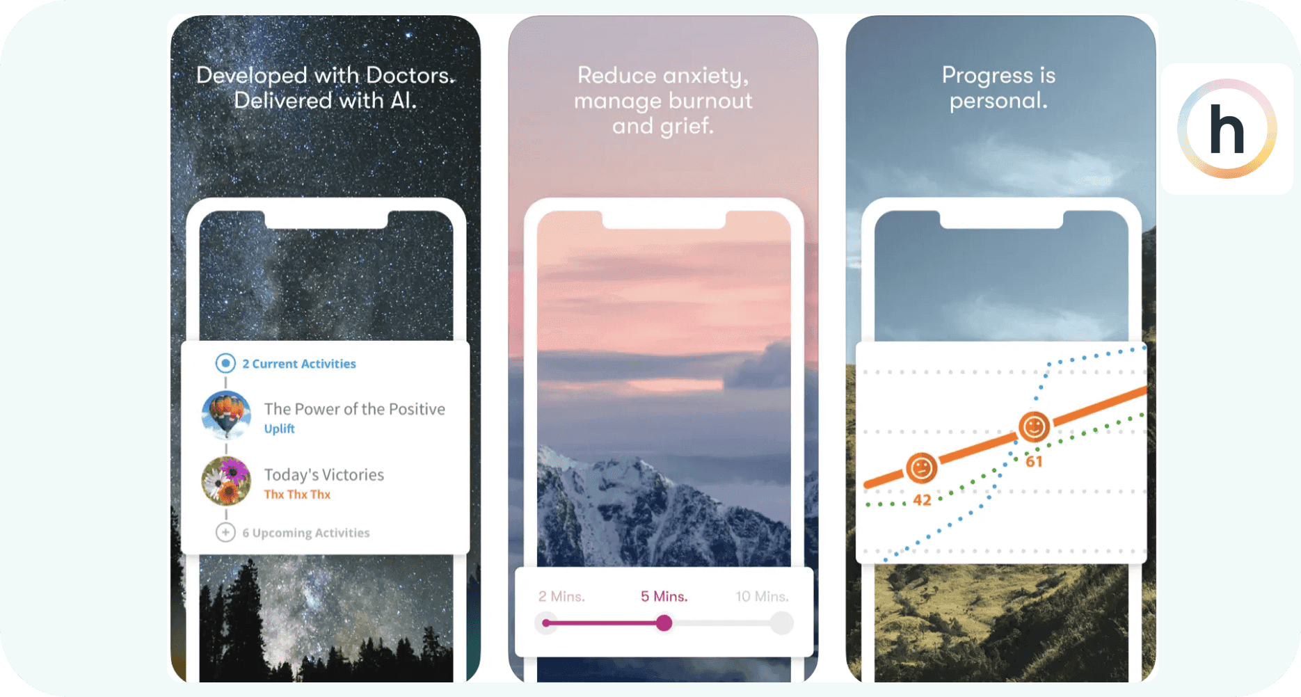 App screenshots from AppStore for Happify featuring self improvement features
