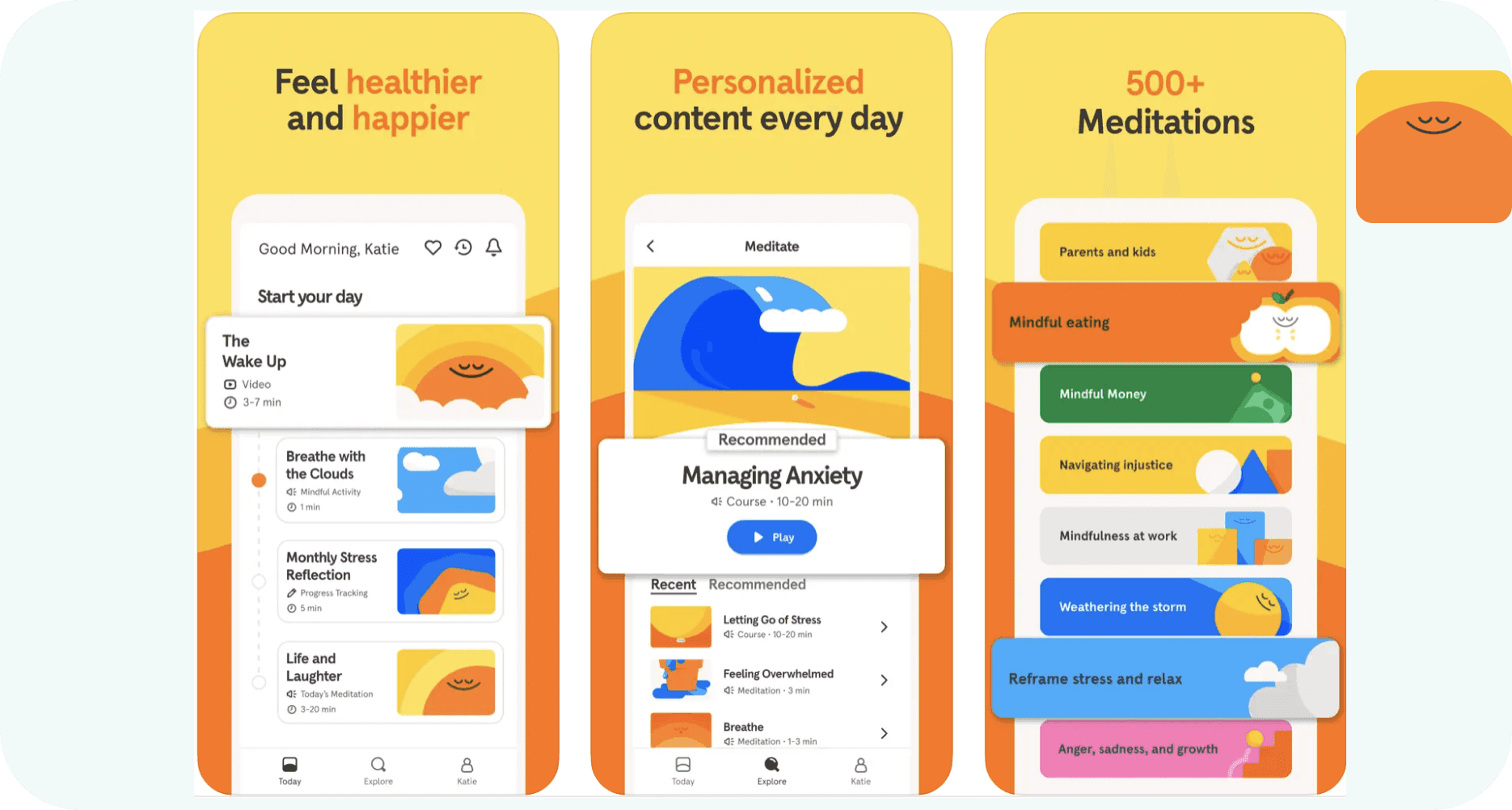 App screenshots from AppStore for Headspace featuring self improvement features