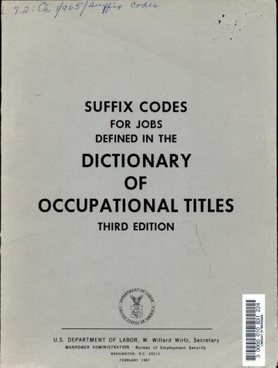 Suffix Codes for Jobs Defined in the Dictionary of Occupational Titles
