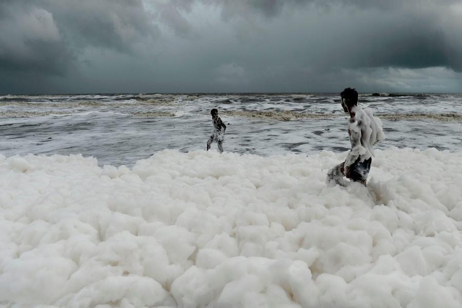 What is the foam on the beach?
