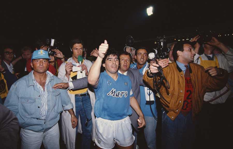 <p>Diego Maradona, in 1989, in...
