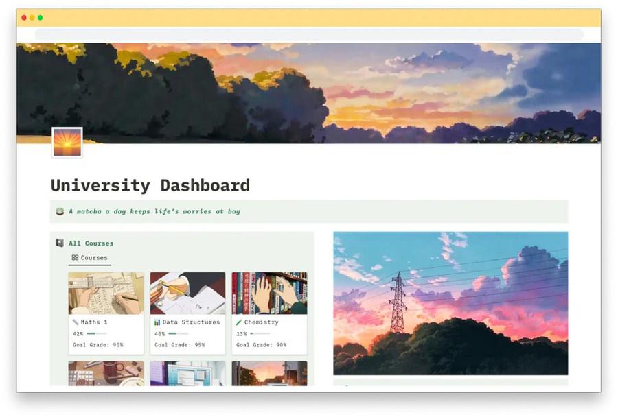 Sunset Serenity University Dashboard