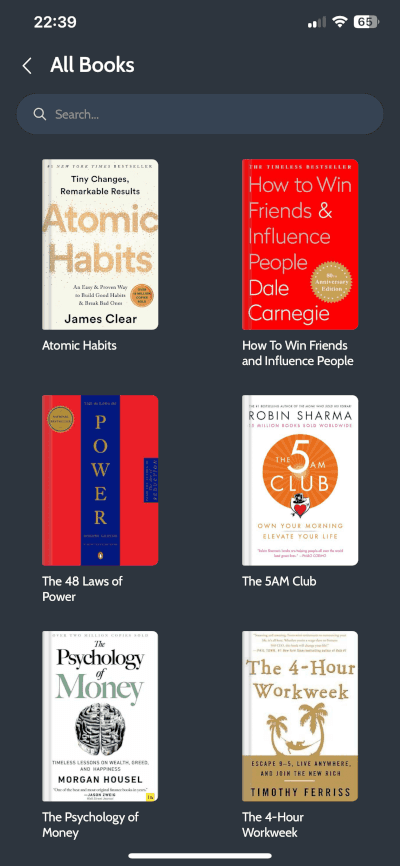 An example of a selection of popular Books and their summaries on Deepstash App